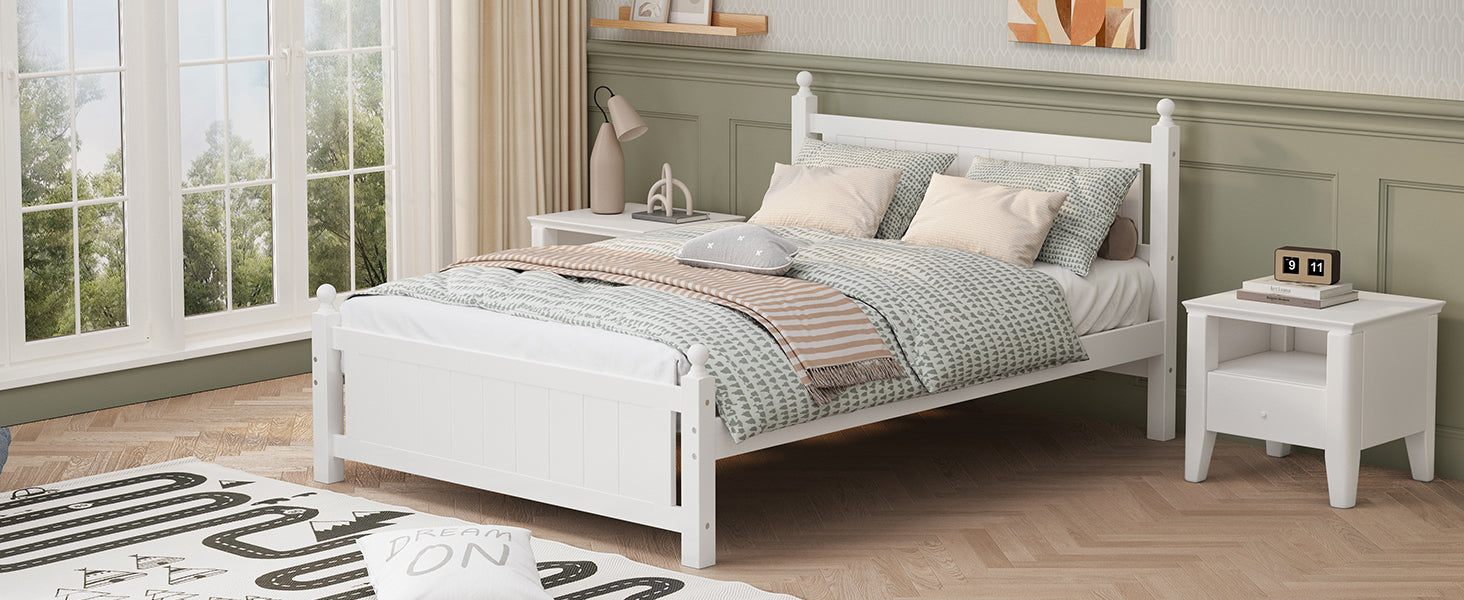 Full Size Solid Wood Platform Bed Frame For Kids, Teens, Adults, No Need Box Spring, White Box Spring Not Required Full White Wood Bedroom Mid Century Modern,Modern Pine Bed Frame Wood