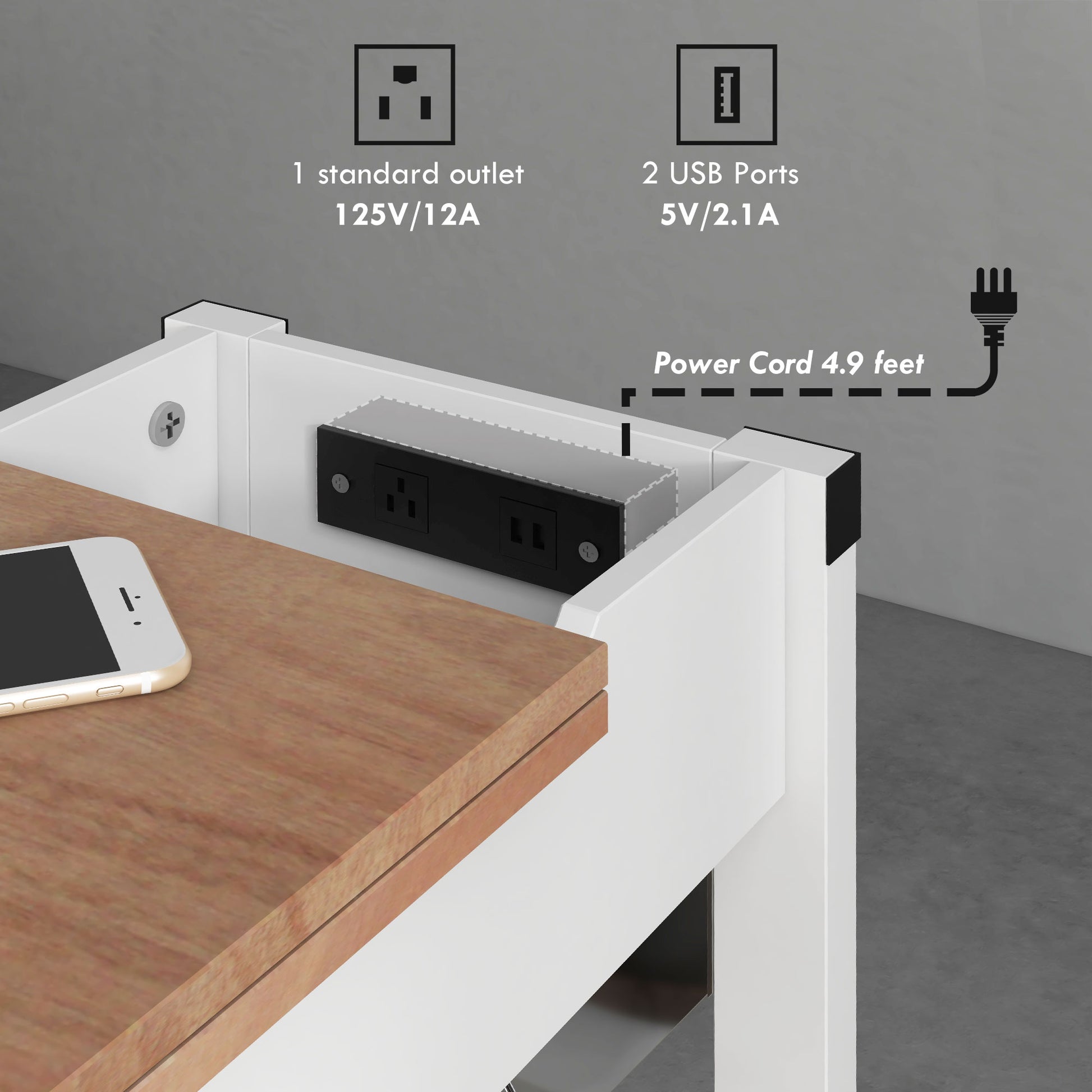 Homcom Side Table With Charging Station, End Table With 2 Usb Ports And 1 Outlet, Storage Shelves For Living Room, White White Mdf