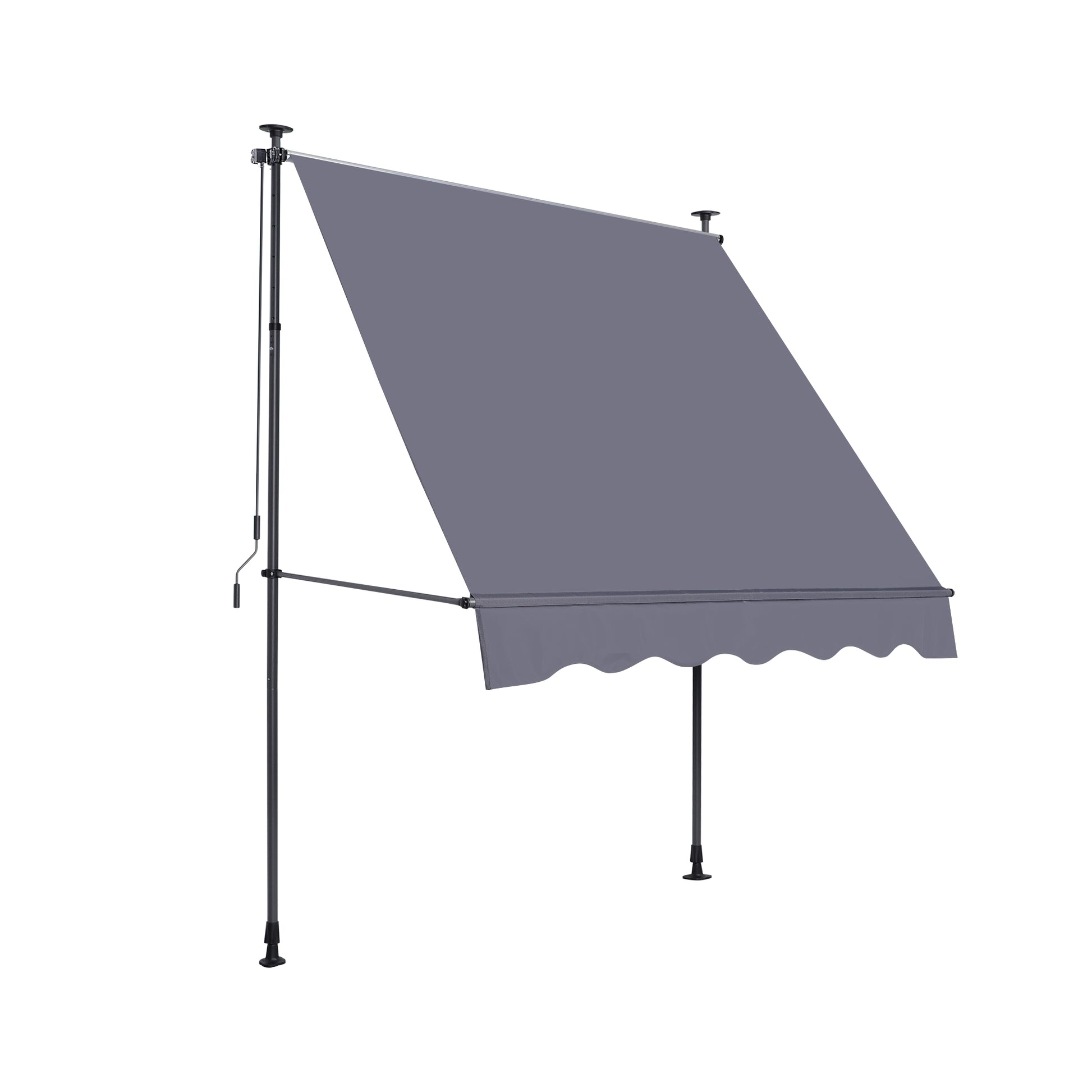 Manual Retractable Awning 118'' Non Screw Outdoor Sun Shade Cover With Uv Protection 100% Polyester Made Outdoor Canopy Adjustable Patio Door Window Awning Canopy Sun Shade Curtain For Backyard,Gay Grey Rectangular Manual Uv Resistant Canopies Metal