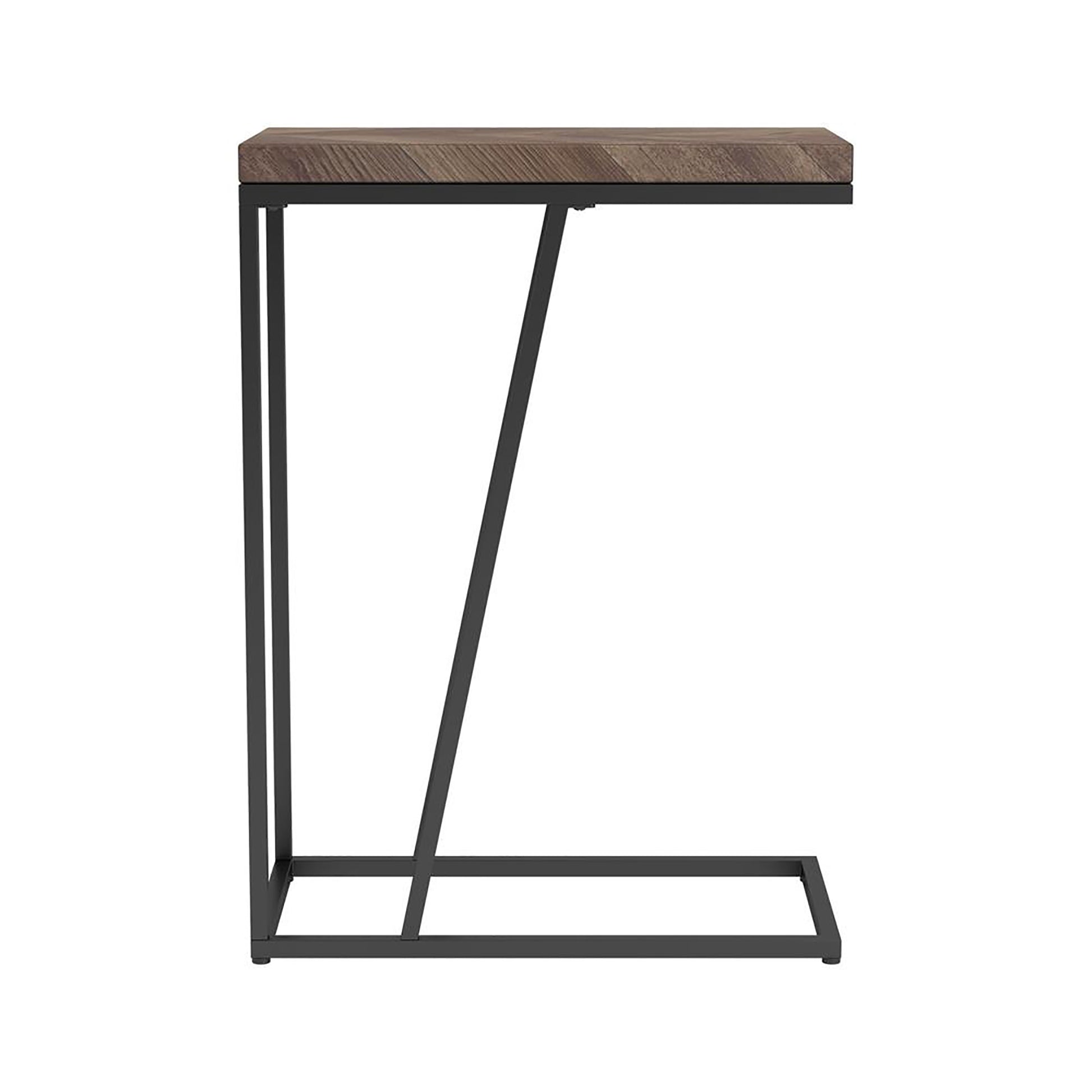 Rustic Herringbone And Sandy Black Accent Table Brown Primary Living Space Industrial Tabeltop Rectangular Coffee & End Tables Metal