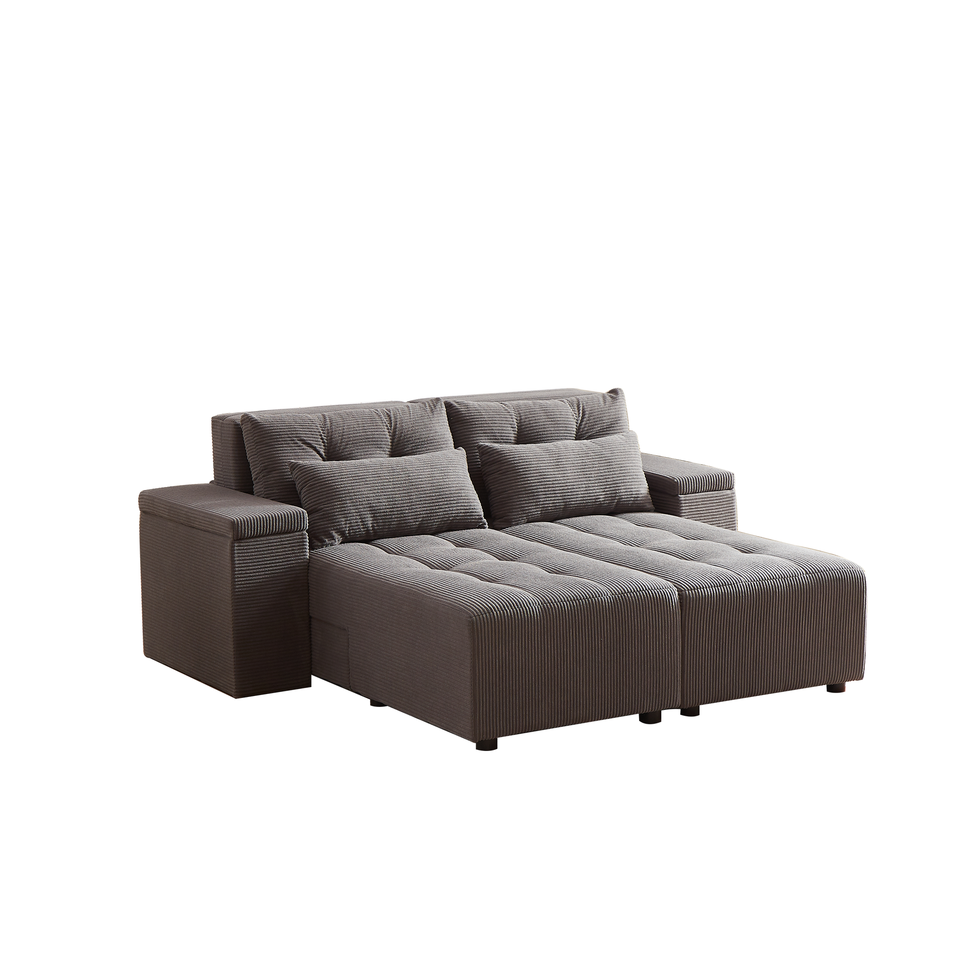 Convertible 3 In 1 Sleeper Sofa And Sectional Sofa With 4 Storage Space For Living Room,Corduroy Couch With 4 Pillows,Corduroy Grey Corduroy 3 Seat