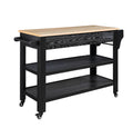 57 Inch Rolling Kitchen Island With Storage,Kitchen Cart With Solid Oak Wood Top,Two Sided Kitchen Island Cart On Wheelswine And Spice Rack, Large Kitchen Cart With 2 Drawers, Black Natural Top Black Natural Dining Room American Design Rectangular