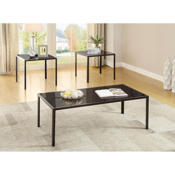 Warm Medium Brown 3 Piece Occasional Set Black Primary Living Space Contemporary,Modern Tabeltop Rectangular Coffee & End Tables Metal