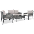 K&K 4 Piece Rope Patio Furniture Set, Outdoor Furniture With Tempered Glass Table, Patio Conversation Set Deep Seating With Thick Cushion For Backyard Porch Balcony Grey Yes Complete Patio Set Grey Weather Resistant Frame Fade Resistant Cushion Garden &