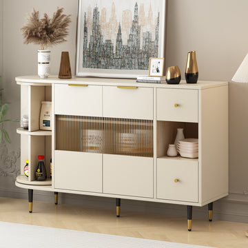 Rotating Storage Cabinet With 2 Doors And 2 Drawers, Suitable For Living Room, Study, And Balcony 1 2 Shelves Beige Mdf