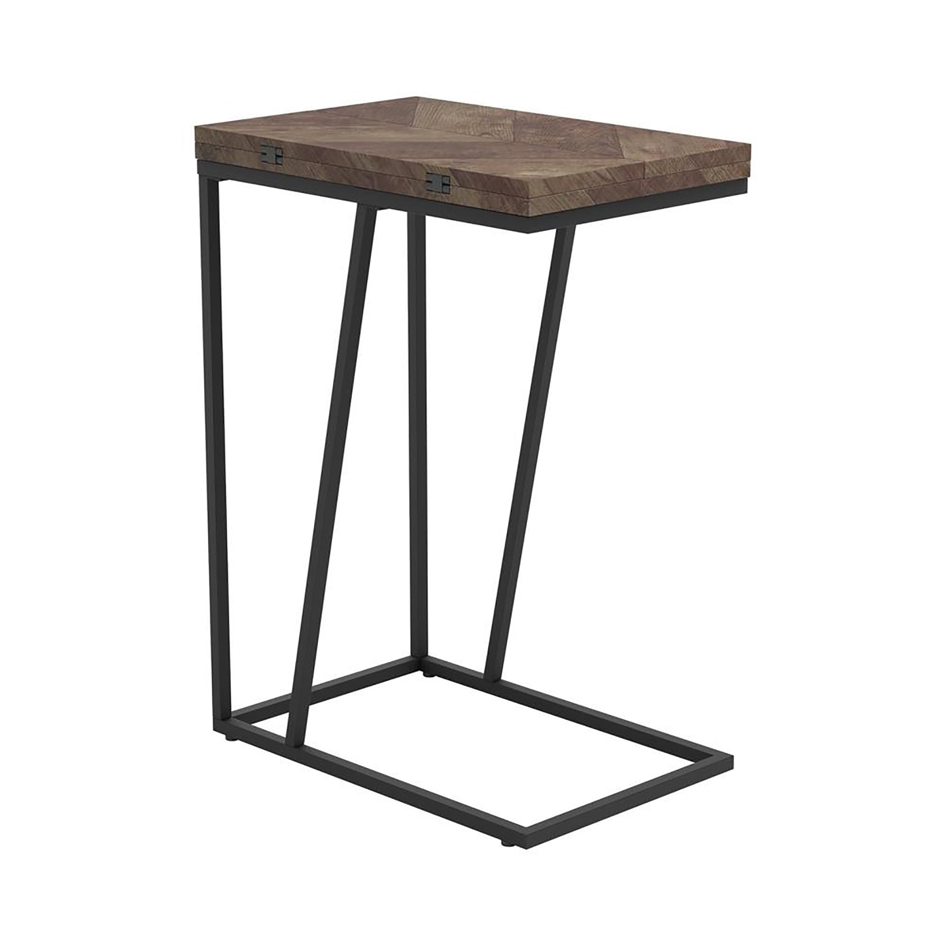 Rustic Herringbone Chevron Accent Table Brown Primary Living Space Industrial Tabeltop Rectangular Coffee & End Tables Metal