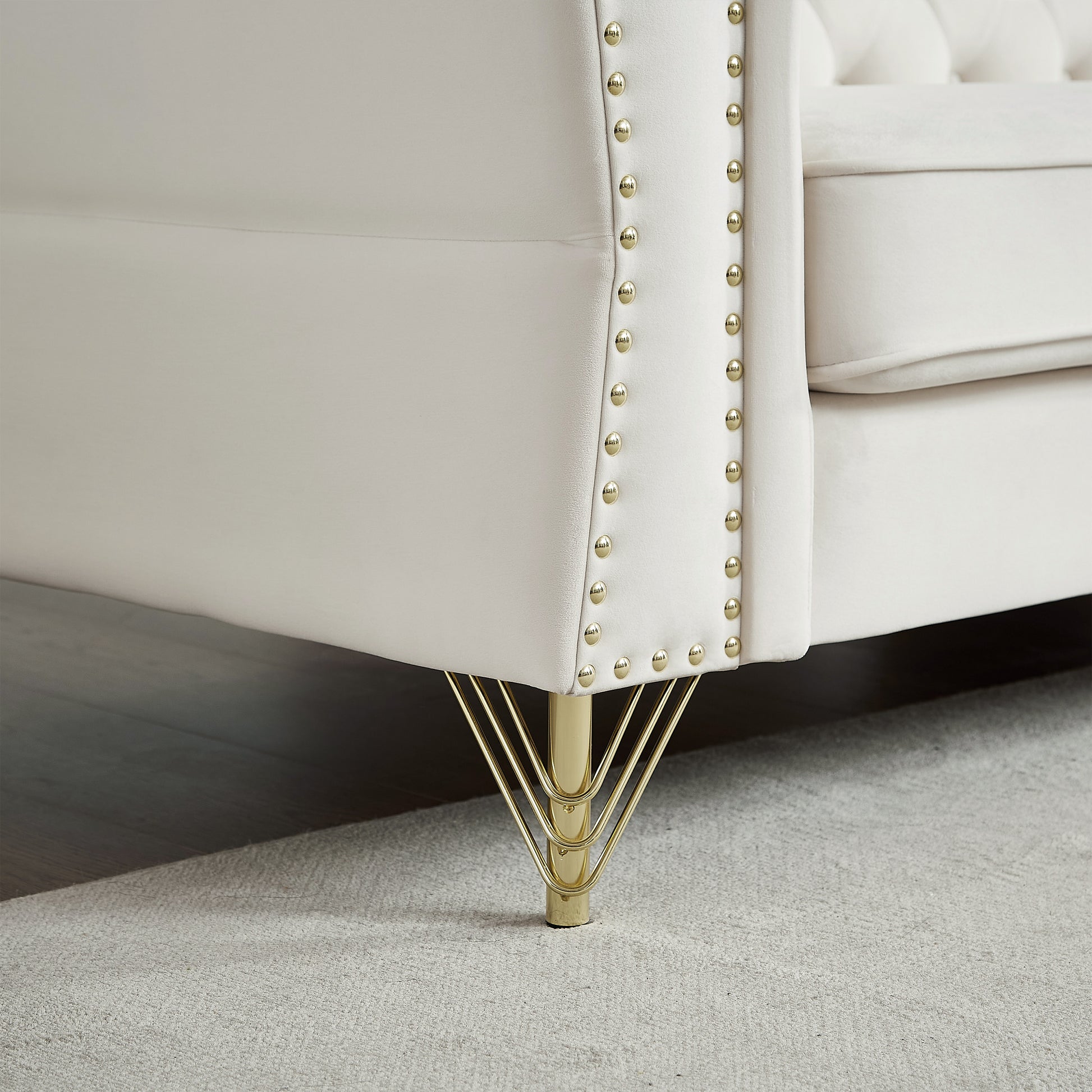 3 Seater 3 Seater Combination Sofa Tufted Couch With Rolled Arms And For Living Room, Bedroom, Office, Apartment, Four Pillows Beige Foam Velvet