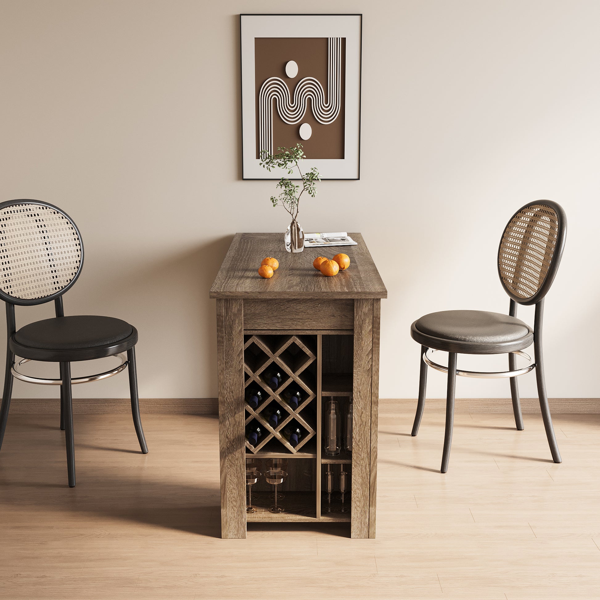 Kitchen Bar Table With Storage Shelves Dark Oak Mdf