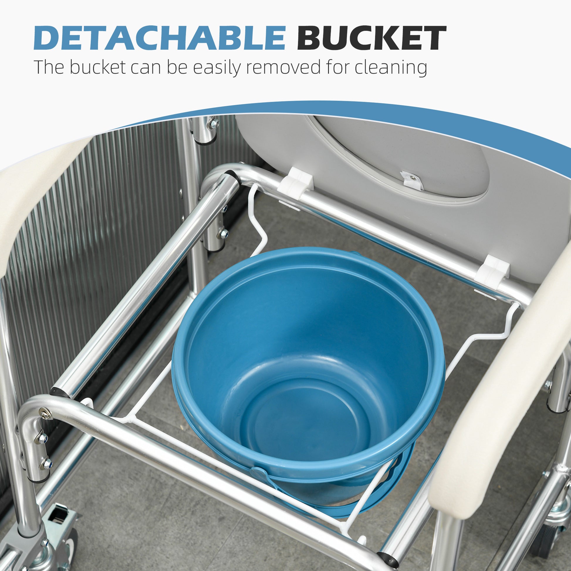 Homcom 3 In 1 Shower Commode Wheelchair, Transport Beside Commode Chair, Waterproof Rolling Over Toilet Chair 330 Lbs. Weight Capacity With Padded Seat, Gray Gray Aluminum