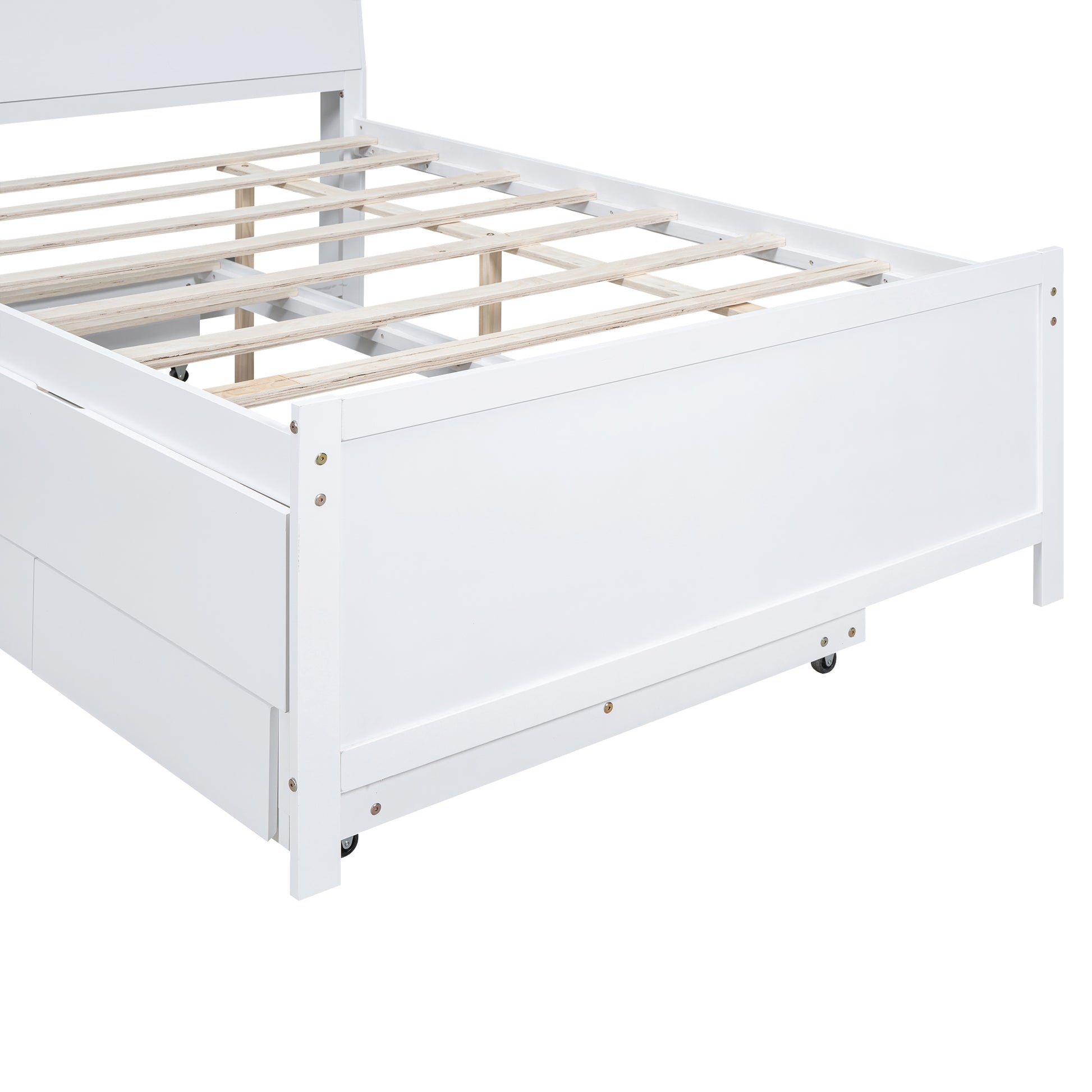 Full Size Platform Bed With Storage Led Headboard, Twin Size Trundle And 3 Drawers, White Box Spring Not Required Full White Bedroom Bed Frame Solid Wood Mdf