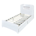 Twin Size Storage Platform Bed Frame With With Two Drawers And Light Strip Design In Headboard,White White Solid Wood Mdf