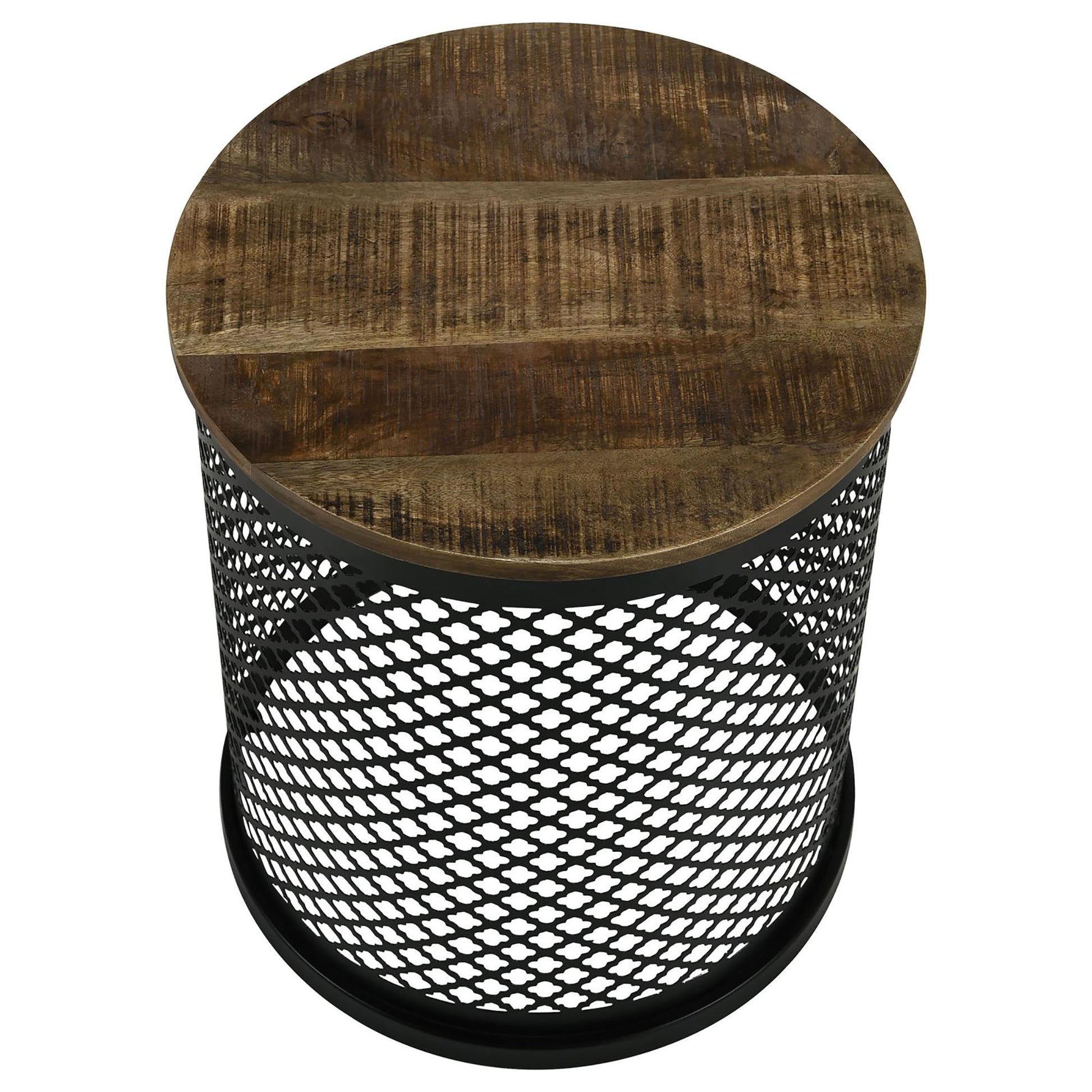 Natural And Black Drum Base Accent Table Brown Primary Living Space Industrial Tabeltop Mango Round Coffee & End Tables Wood