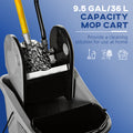 Homcom 9.5 Gallon 38 Quart Mop Bucket With Wringer Cleaning Cart, 4 Moving Wheels, 2 Separate Buckets, & Mop Handle Holder, Grey Gray Plastic