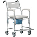 Homcom 3 In 1 Shower Commode Wheelchair, Transport Beside Commode Chair, Waterproof Rolling Over Toilet Chair 330 Lbs. Weight Capacity With Padded Seat, Gray Gray Aluminum