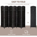 Homcom 6' Tall Wicker Weave 6 Panel Room Divider Privacy Screen Black Black Wood