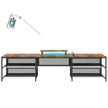 U shaped Desk with Shelve and LED lights brown-mdf