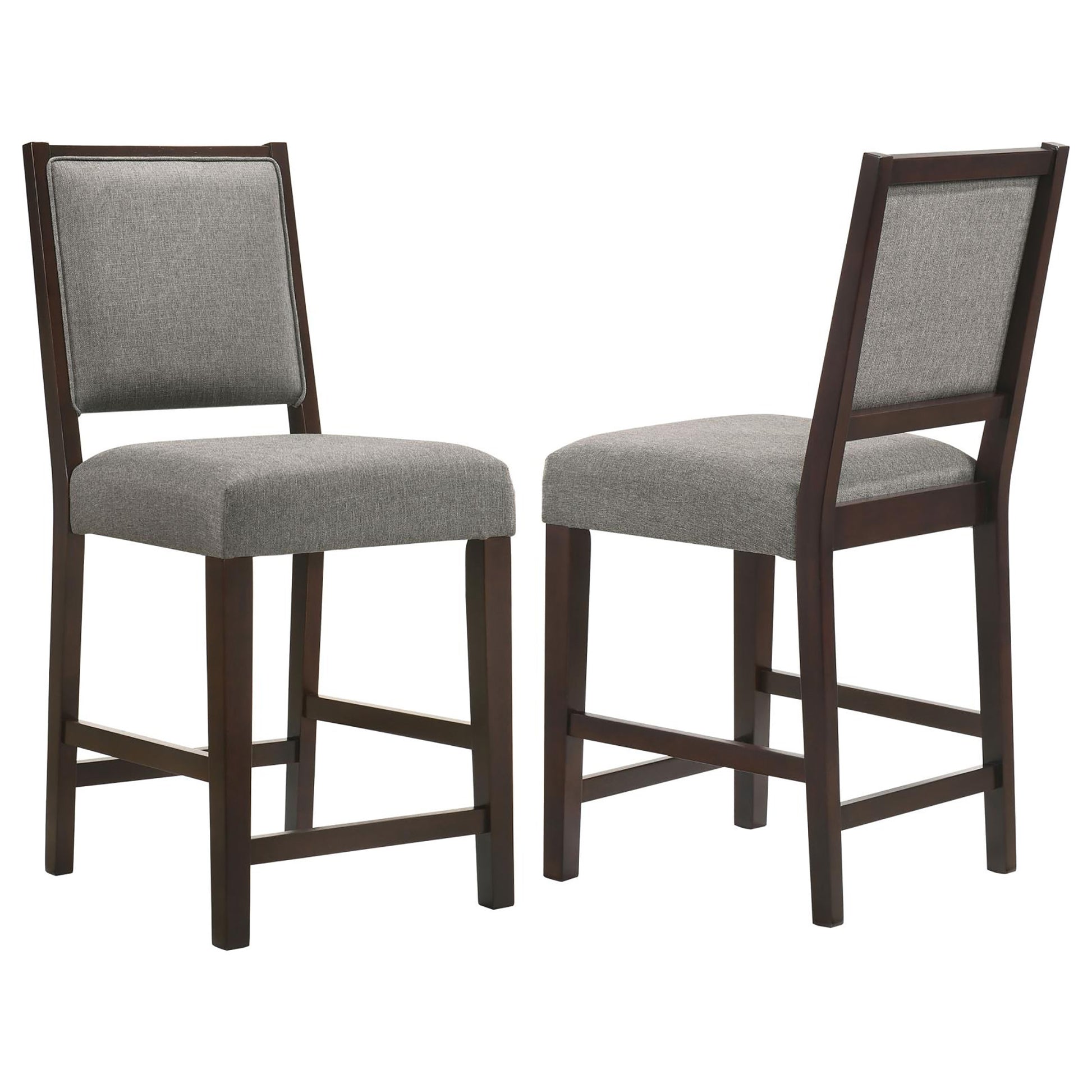 Grey And Espresso Stool With Footrest Set Of 2 Grey Espresso Dining Room Wipe Clean Transitional Bar Stools Open Back Wood