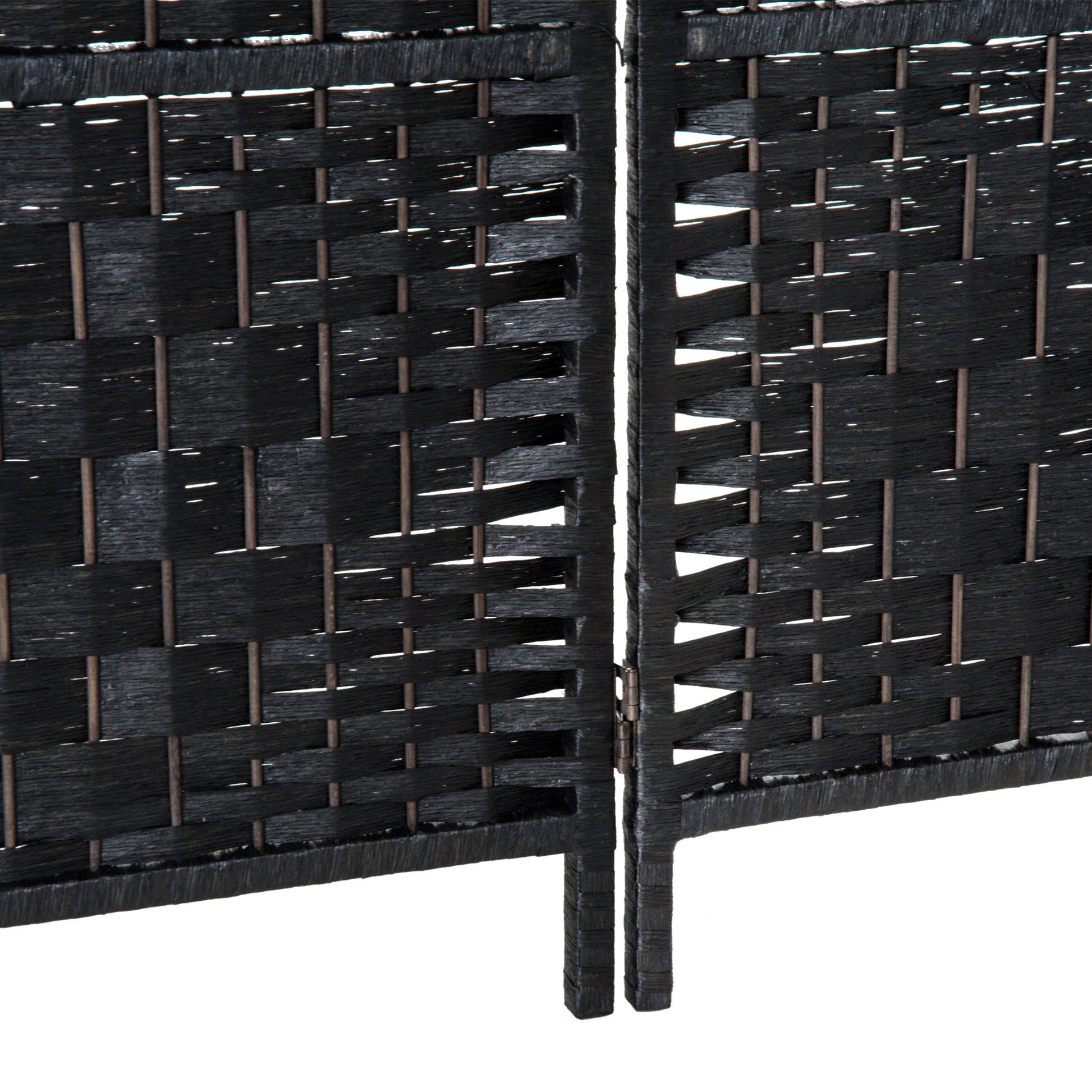 Homcom 6' Tall Wicker Weave 6 Panel Room Divider Privacy Screen Black Black Wood