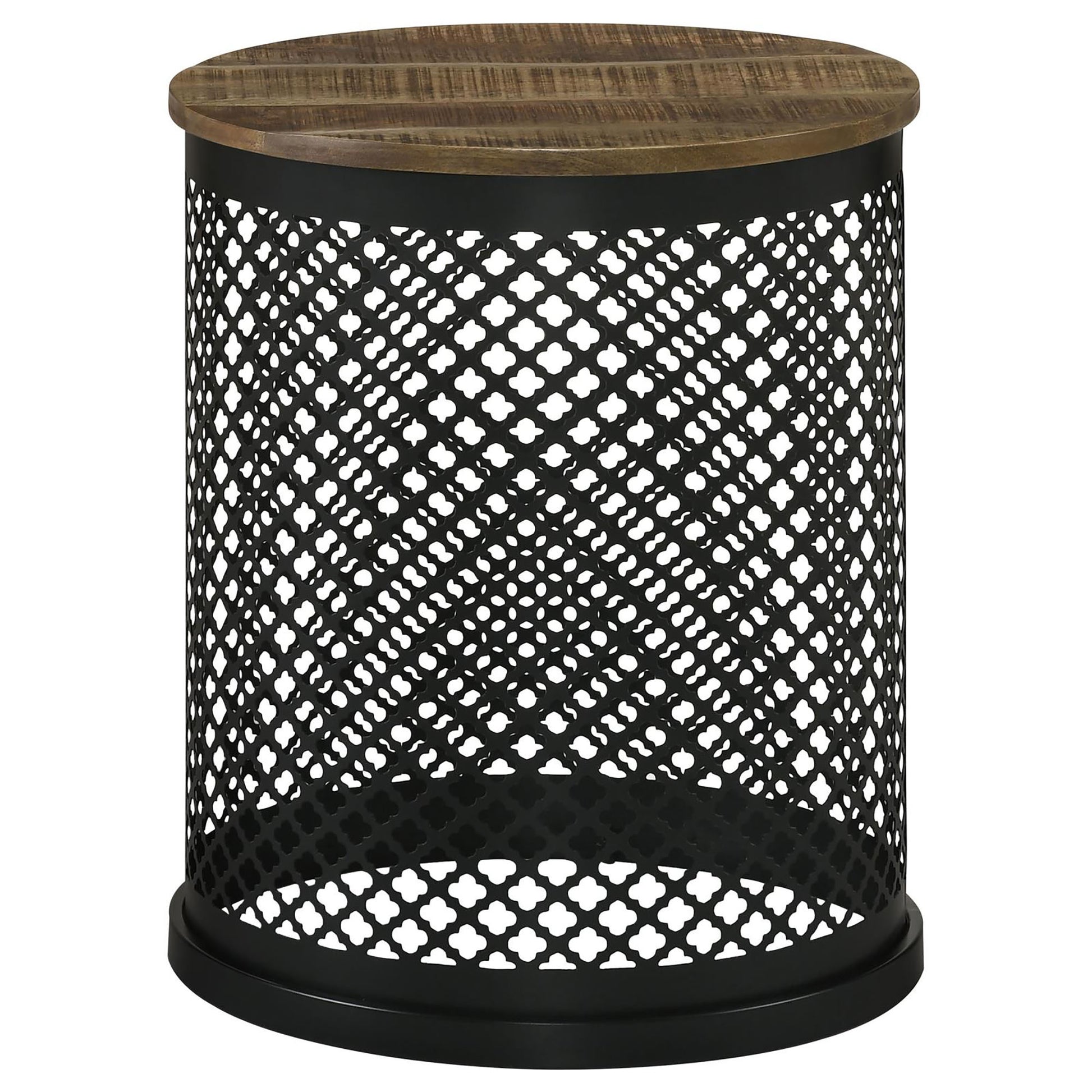 Natural And Black Drum Base Accent Table Brown Primary Living Space Industrial Tabeltop Mango Round Coffee & End Tables Wood