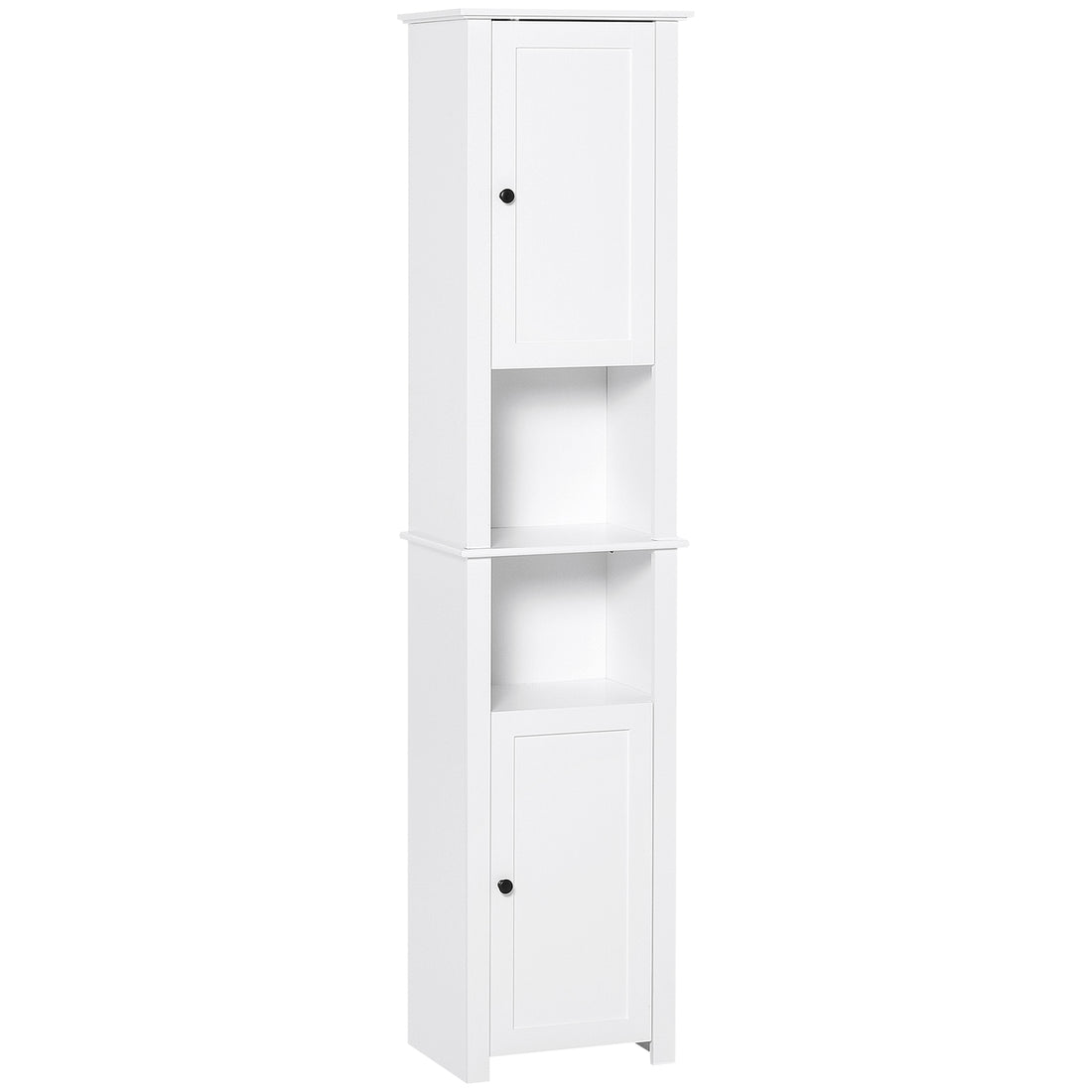 Homcom Tall Bathroom Storage Cabinet, Freestanding Linen Tower With 2 Tier Shelf And 2 Cabinets, Narrow Side Floor Organizer, White White Engineered Wood