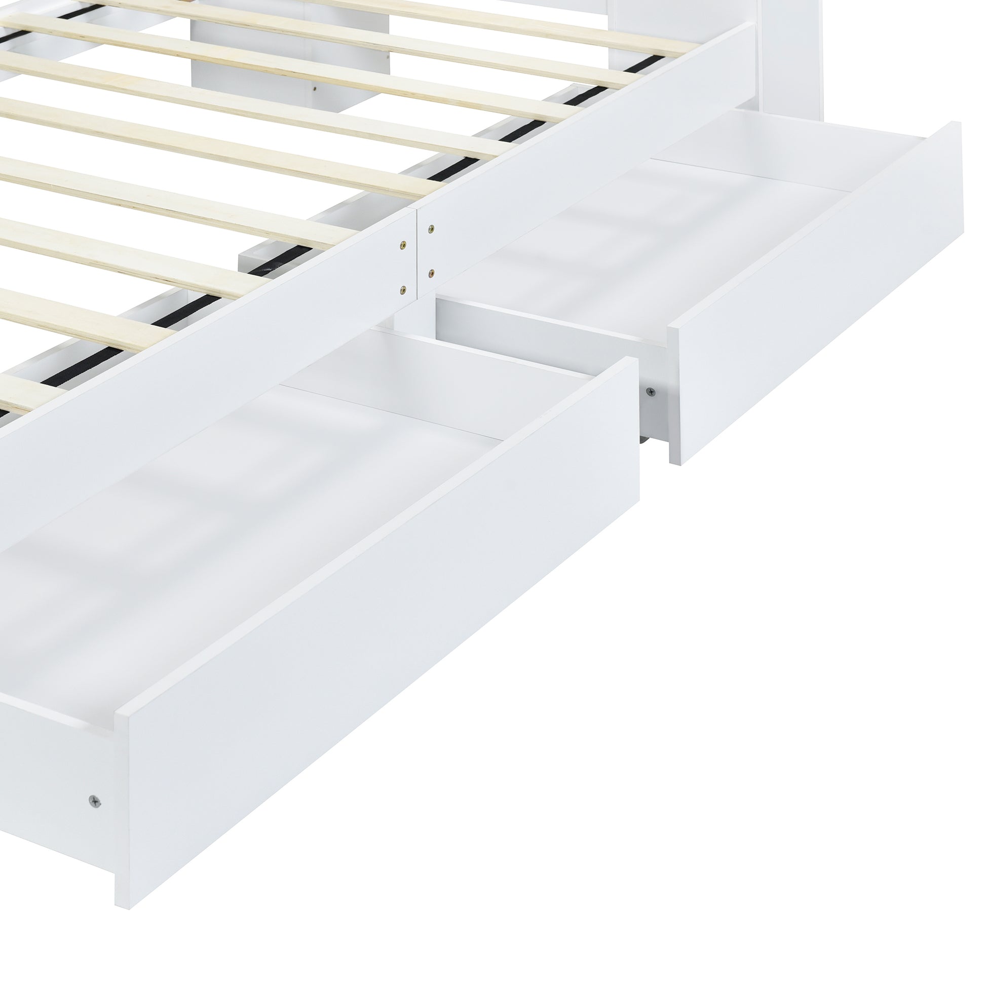 Twin Size Storage Platform Bed Frame With With Two Drawers And Light Strip Design In Headboard,White White Solid Wood Mdf