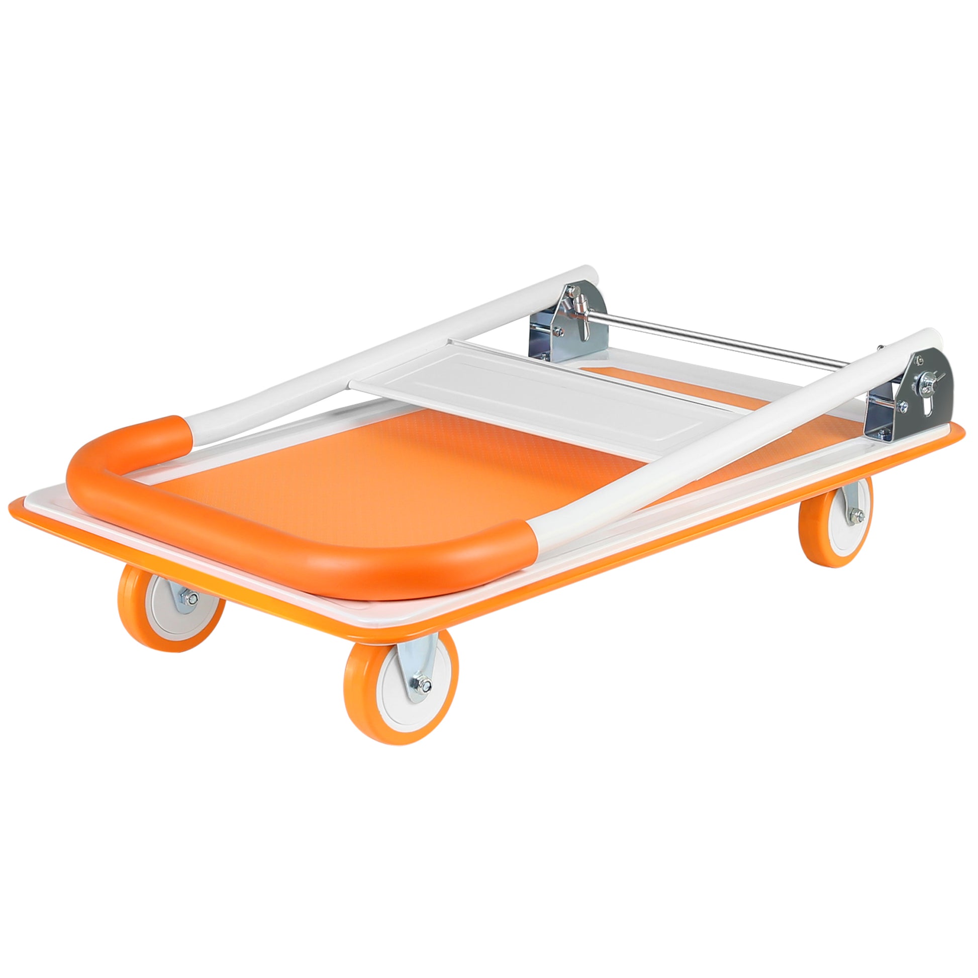 Push Cart Dolly, Moving Platform Hand Truck, Foldable For Easy Storage And 360 Degree Swivel Wheels With 330Lb Weight Capacity Orange Steel