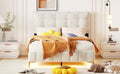 Full Size Velvet Platform Bed With Led Frame And Stylish Mental Bed Legs, Beige Beige Velvet