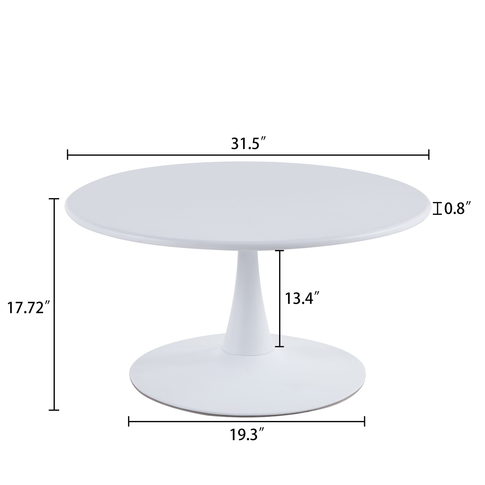 Modern 31.5'' Diameter Solid Metal Base White Round Coffee Table White Steel