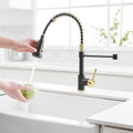 Commercial Kitchen Faucet With Pull Down Sprayer, Single Handle Single Lever Kitchen Sink Faucet Black Gold Kitchen Contemporary Ceramic Brass