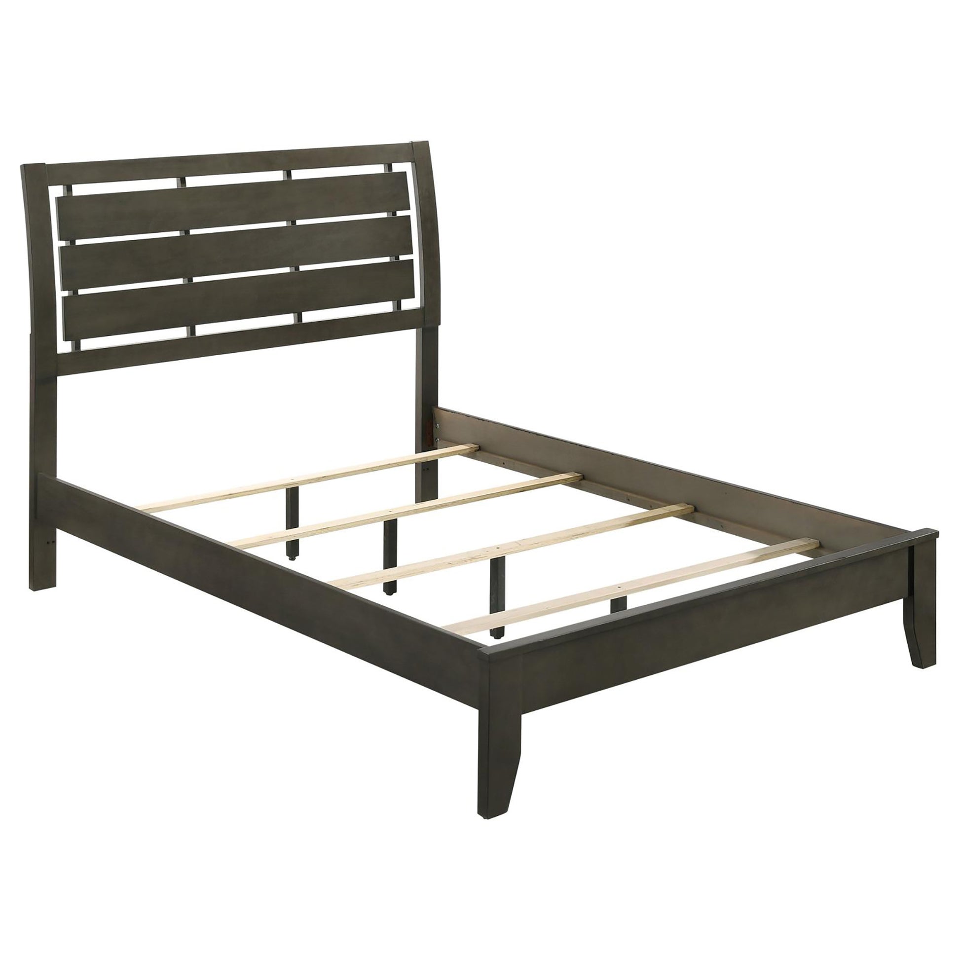 Mod Grey Slat Back Full Panel Bed Box Spring Required Full Grey Wood Gray Bedroom Transitional Rubberwood Panel Wood