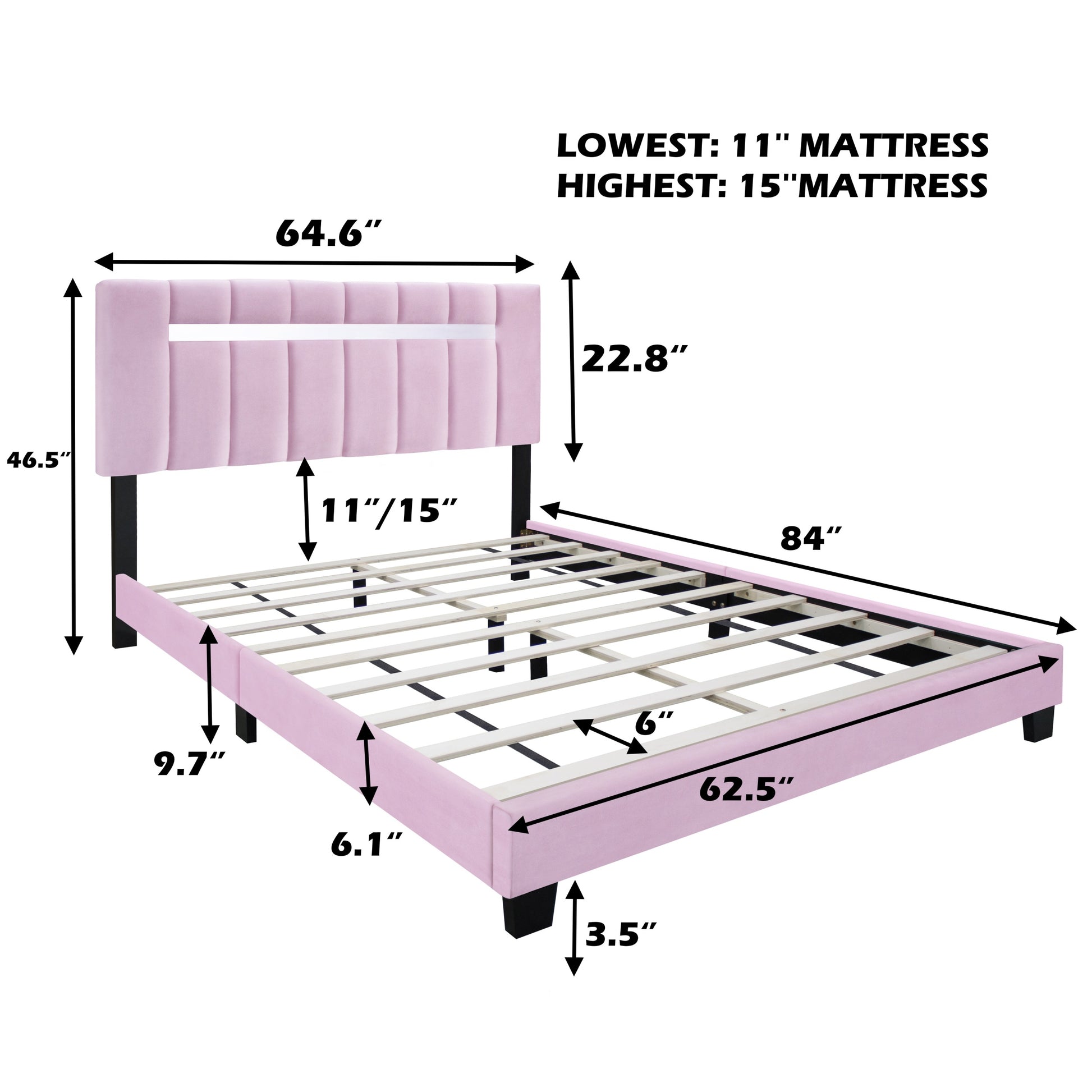 Pink Velvet Upholstered Bed Frame With Adjustable Features, Teenage Girl'S Favorite Pink Collection. Box Spring Not Required Queen Pink Wood Espresso Bedroom Minimalist,Shabby Chic,Ultra Modern Rubberwood Adjustable Bedbase Fiber Foam And Polyester Fiber