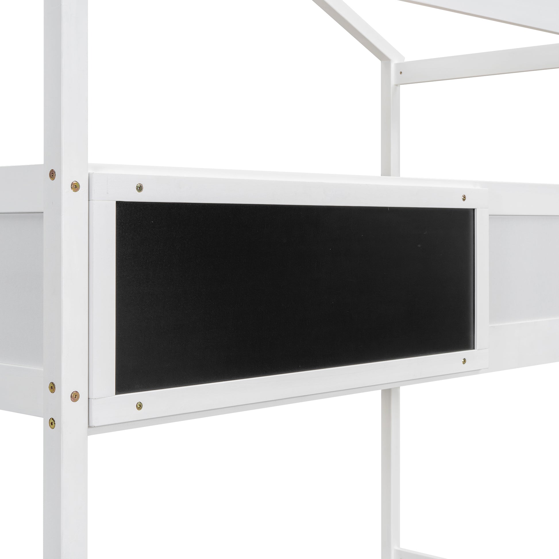 Twin Over Full House Bunk Bed With Storage Staircase And Blackboard,White Old Sku: Gx001701Aak Box Spring Not Required White Wood Bedroom Bunk Pine