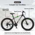 S26109 Elecony 26 Inch Fat Tire Bike Adult Youth Full Shimano 21 Speed Mountain Bike, Dual Disc Brake, High Carbon Steel Frame, Front Suspension, Mountain Trail Bike, Urban Commuter City Bicycle Black Steel