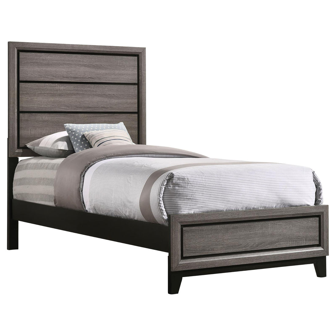 Grey Oak Twin Panel Bed Box Spring Required Twin Grey Wood Bedroom Transitional Kids Wood