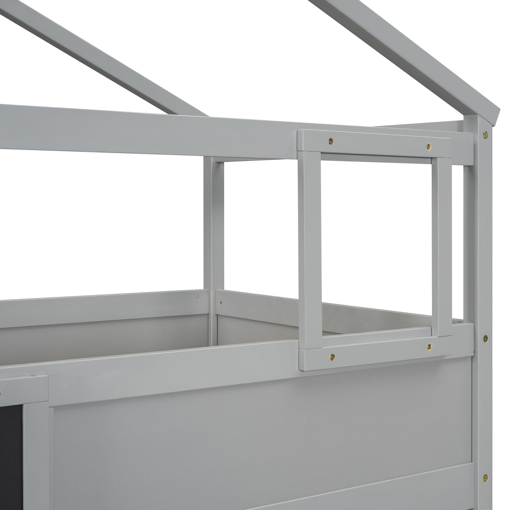 Twin Over Full House Bunk Bed With Storage Staircase And Blackboard,Gray Old Sku: Gx001701Aae Box Spring Not Required Gray Wood Bedroom Bunk Pine