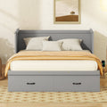 Queen Size Murphy Bed With Usb Port And A Large Drawer, Gray Gray Solid Wood Mdf