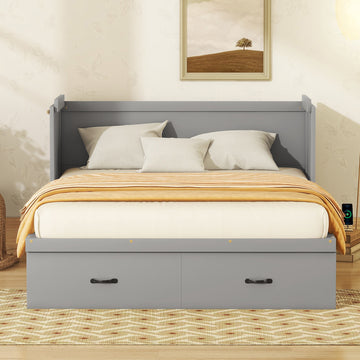Queen Size Murphy Bed With Usb Port And A Large Drawer, Gray Gray Solid Wood Mdf