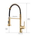 Commercial Kitchen Faucet With Pull Down Sprayer, Single Handle Single Lever Kitchen Sink Faucet Gold Kitchen Contemporary Ceramic Brass