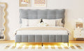 Queen Size Velvet Platform Bed With Led Frame And Stylish Mental Bed Legs, Gray Gray Velvet
