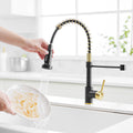 Commercial Kitchen Faucet With Pull Down Sprayer, Single Handle Single Lever Kitchen Sink Faucet Black Gold Kitchen Contemporary Ceramic Brass