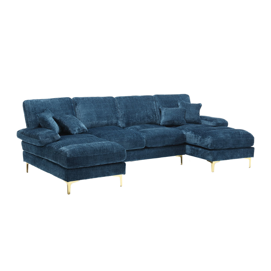 United Modern Large Chenille Fabric U Shape Sectional Sofa Blue Chenille