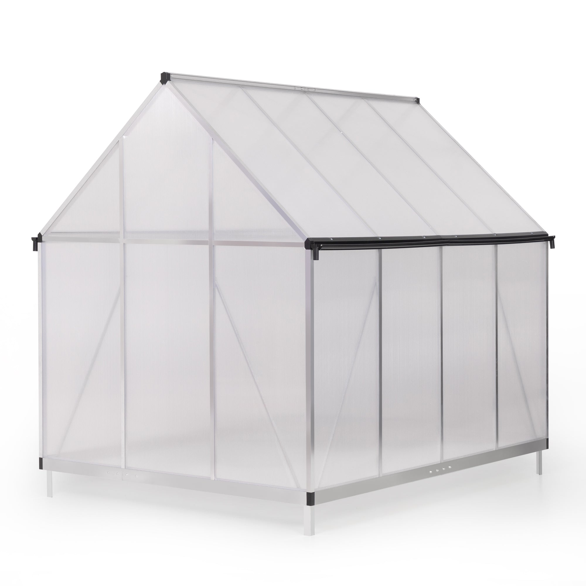 6X8 Ft Polycarbonate Greenhouse, Outdoor Walk In Green House With Vent Window, Hinged Door, Rain Gutter, Heavy Duty Aluminum Hot House For Backyard Garden Natural Aluminium