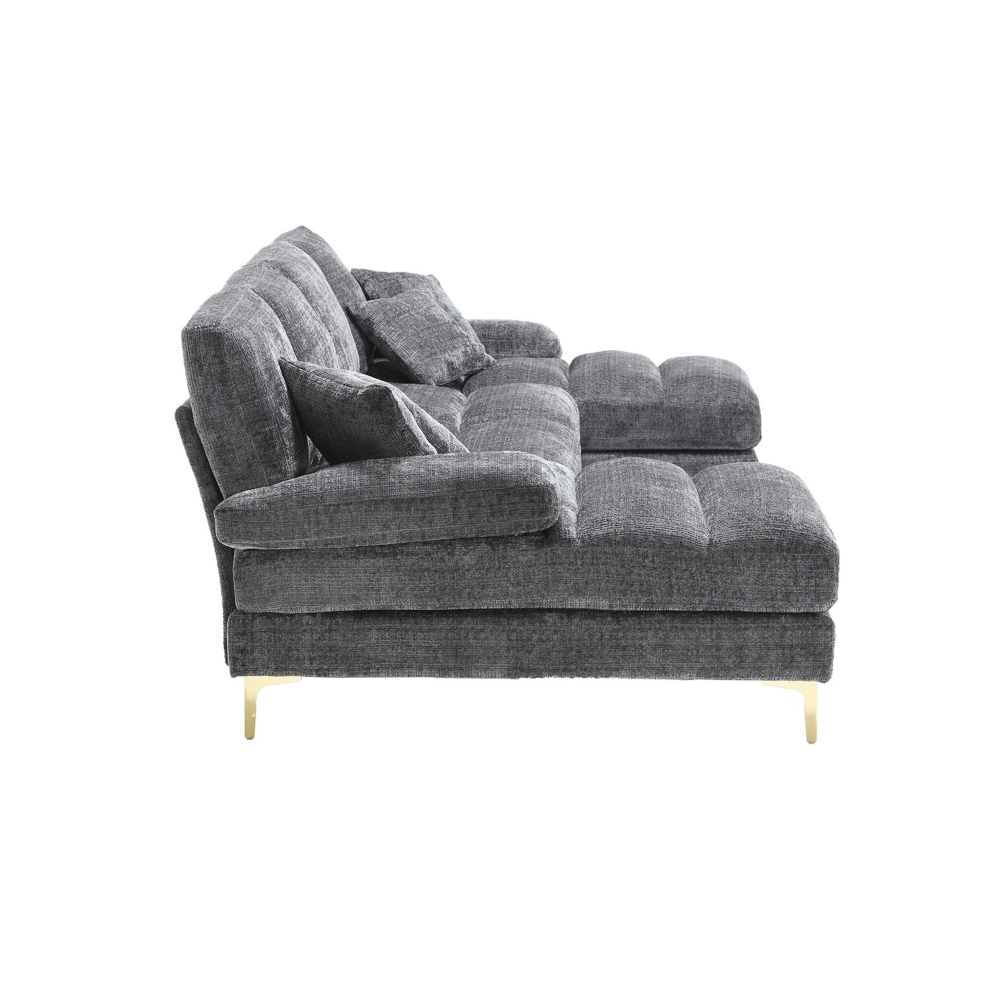 United Modern Large Chenille Fabric U Shape Sectional Sofa Gray Chenille