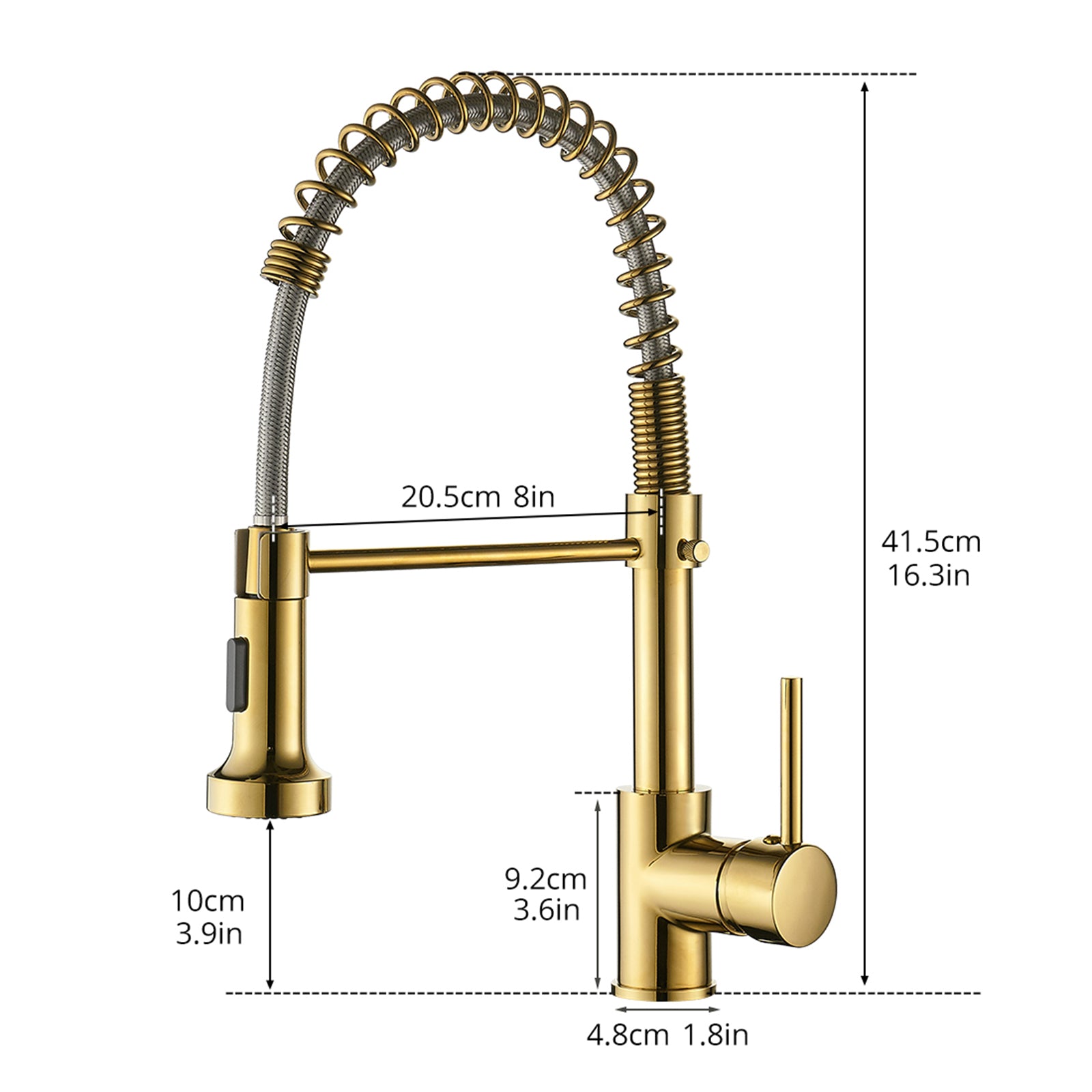 Commercial Kitchen Faucet With Pull Down Sprayer, Single Handle Single Lever Kitchen Sink Faucet Gold Kitchen Contemporary Ceramic Brass