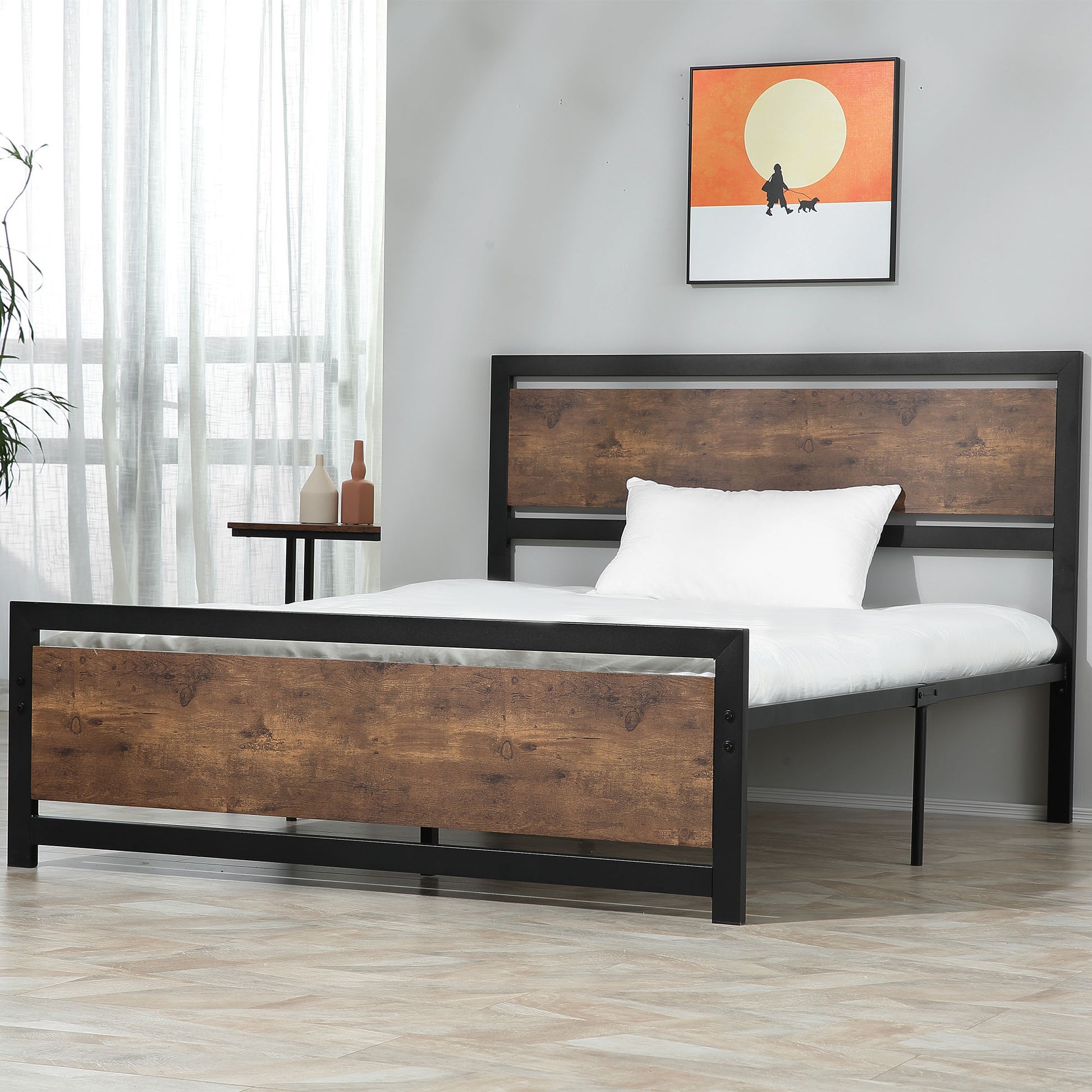 Homcom Full Bed Frame With Headboard & Footboard, Strong Metal Slat Support Bed Frame W Underbed Storage Space, No Box Spring Needed, 56.75''X76.75''X40.5'' Black Mdf