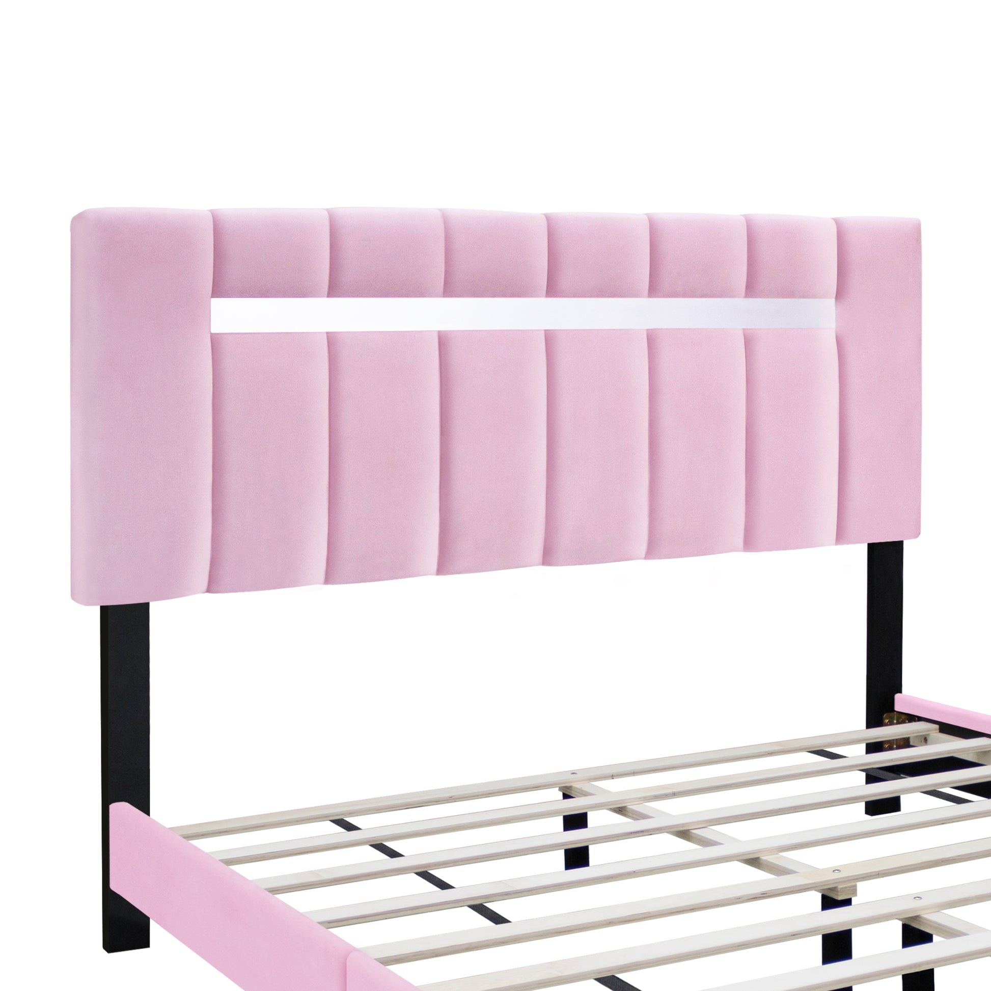 Pink Velvet Upholstered Bed Frame With Adjustable Features, Teenage Girl'S Favorite Pink Collection. Box Spring Not Required Queen Pink Wood Espresso Bedroom Minimalist,Shabby Chic,Ultra Modern Rubberwood Adjustable Bedbase Fiber Foam And Polyester Fiber
