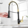 Commercial Kitchen Faucet With Pull Down Sprayer, Single Handle Single Lever Kitchen Sink Faucet Black Gold Kitchen Contemporary Ceramic Brass