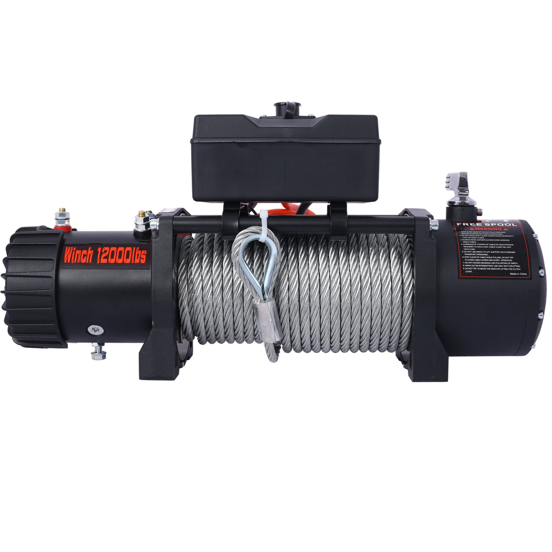 12V 12000Lb Electric Winch Towing Trailer Steel Cable Off Road, Waterproof Wire Cable For Truck Utv Atu Suv Black Steel