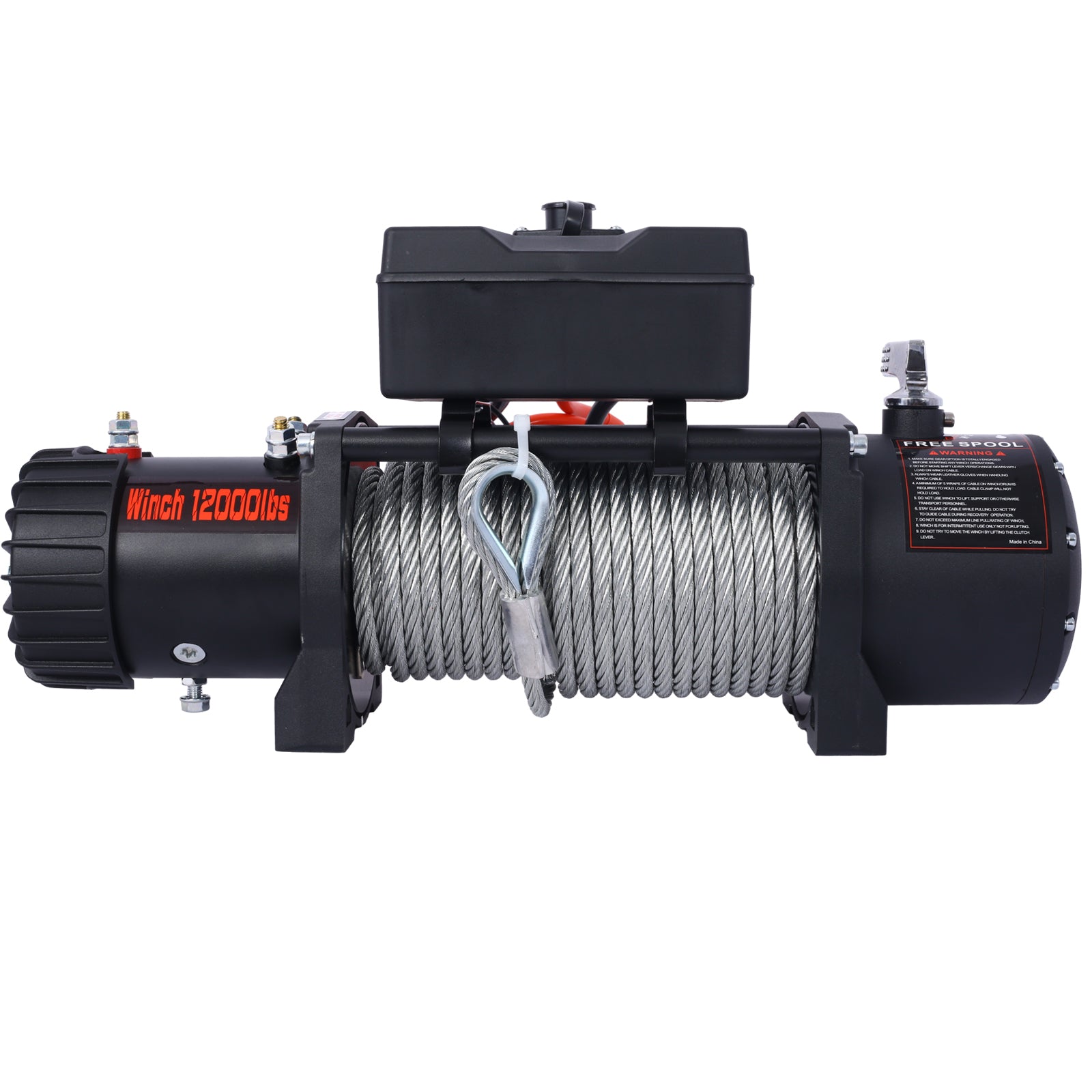 12V 12000Lb Electric Winch Towing Trailer Steel Cable Off Road, Waterproof Wire Cable For Truck Utv Atu Suv Black Steel