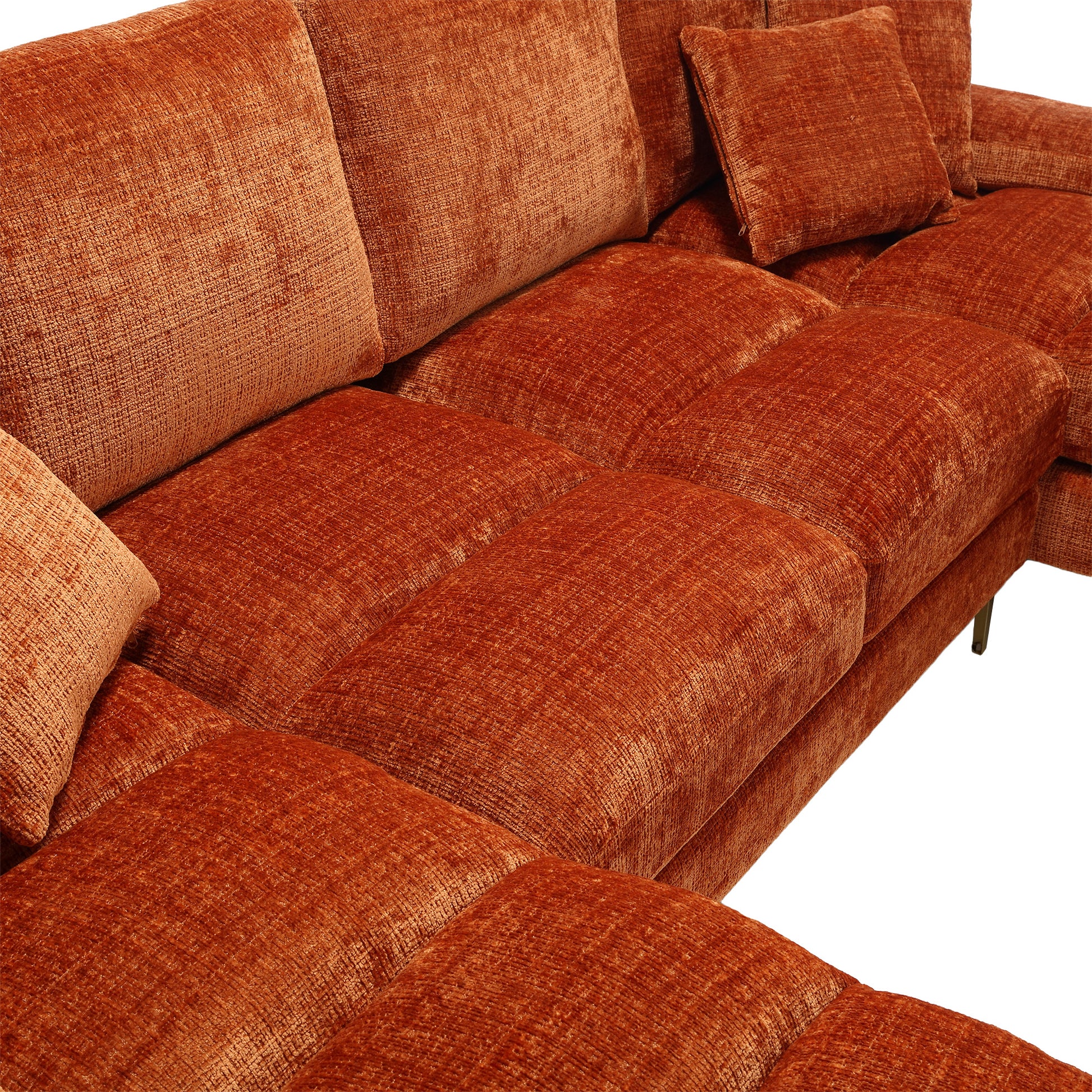 United Modern Large Chenille Fabric U Shape Sectional Sofa Orange Chenille